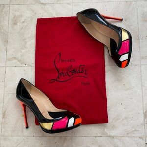 Christian Louboutin Astrogirl Black Pink Orange Patent Leather Pumps Heels Sz 6